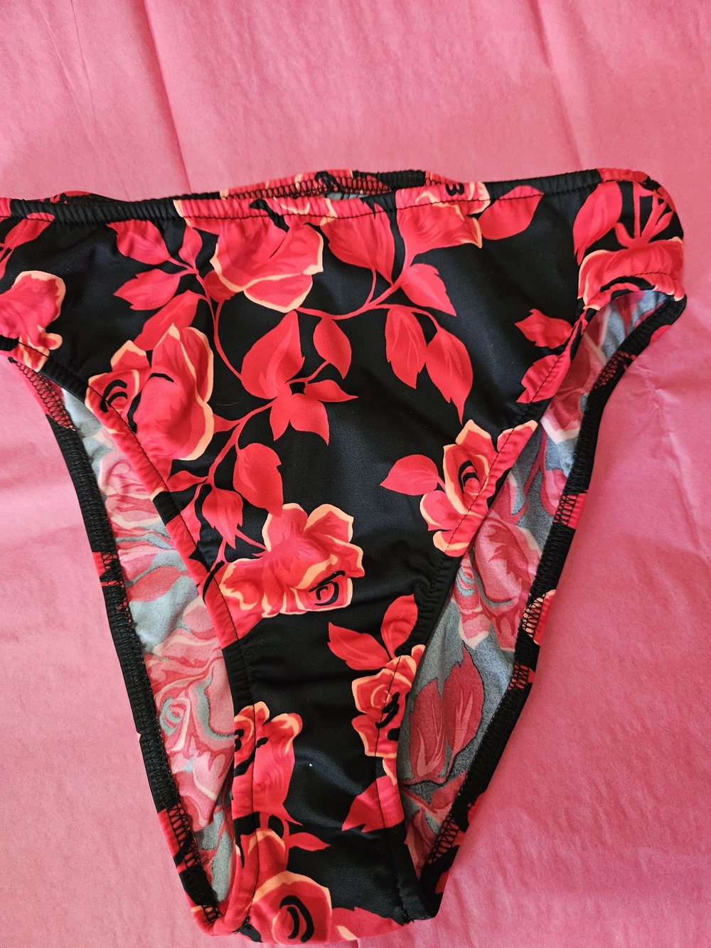 VENUS Black Bikini Bottom with Red Floral Print
